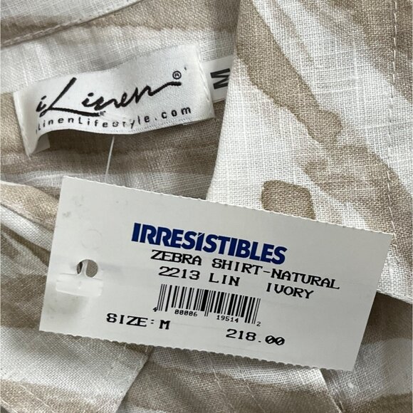 iLinen  Zebra Print Button-Up Shirt Natural Ivory Linen Womens Sz M - New - Picture 6 of 7
